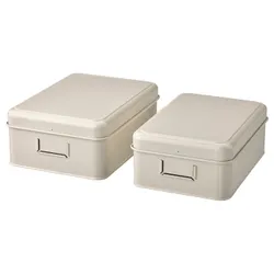 IKEA PLOGFÅRA(105.432.14) контейнер з кришкою, комплект 2 шт, світло-бежевий