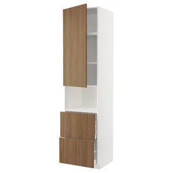 IKEA METOD / MAXIMERA(195.195.11) висока шафа для мікрохвильової печі з дверцятами та 2 ящиками, білий/Тісторп імітація коричневого горіха