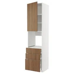 IKEA METOD / MAXIMERA(995.190.41) висока духова шафа/дверцята/3 ящики, білий/Тісторп імітація коричневого горіха