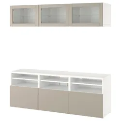 IKEA BESTÅ(694.217.86) комбінація для телевізора / скляні двері, білий Sindvik / Lappviken світло-сірий / бежевий