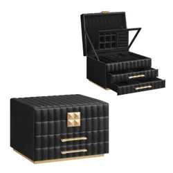 Чорна ювелірна коробка 2 ящики