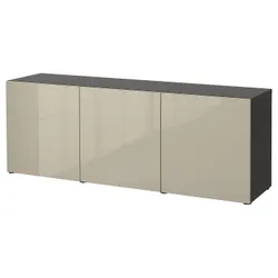 IKEA BESTÅ (793.249.83) поєднання з дверима, чорно-коричневий / Selsviken глянцевий бежевий