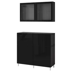 IKEA BESTÅ(094.360.50) поєднання полиці з дверцятами/шухлядами, чорно-коричневий / Selsviken / Ösarp high-gloss / чорне прозоре скло