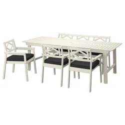 IKEA BONDHOLMEN(995.496.70) стіл + 3 стільці з підлокітниками + лава, садова, білий/бежевий/Ярпон/Дувхольмен антрацит