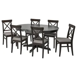 IKEA INGATORP / INGOLF(994.833.44) стіл і 6 стільців, чорний / Nolhaga сірий / бежевий