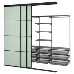 IKEA SKYTTA / BOAXEL(995.674.90) гардероб із розсувними дверима, Чорний антрацит/Мехамн світло -зелений