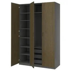 IKEA PAX / TONSTAD(295.667.43) Комбінація гардеробу, темно -сірий/коричневий шпона дуба