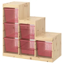 IKEA TROFAST(594.779.10) полиця з контейнерами, світла морилка сосни біла/світло-червона