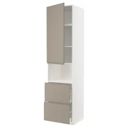 IKEA METOD / MAXIMERA(294.924.84) висока шафа для мікрохвильової печі з дверцятами та 2 ящиками, білий/Upplöv матовий темно-бежевий