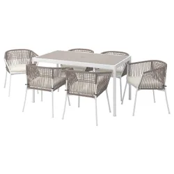 IKEA SEGERÖN(494.948.49) стіл+6 крісел, вул, білий/бежевий/Frösön/бежевий Duvholmen