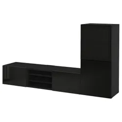 IKEA BESTÅ(293.295.39) комбінація для телевізора / скляні двері, чорно-коричневий / Selsviken high-gloss / чорне димчасте скло