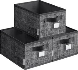 SONGMICS 3 упаковки складних тканинних ящиків для зберігання, 30 x 20 x 15 см, гардеробний органайзер, 2 ручки, етикетка, для