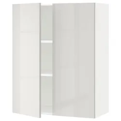 IKEA METOD(494.593.65) навісна шафа з полицями / 2 двер, білий / Ringhult світло-сірий