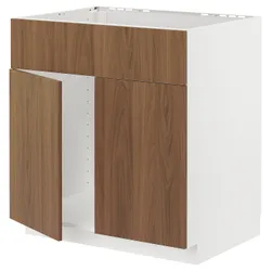 IKEA METOD(595.191.56) тумба, раковина, 2 двері/фасади, білий/Тісторп імітація коричневого горіха