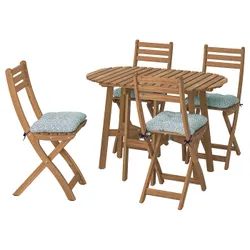 IKEA ASKHOLMEN(595.300.45) стіл з опущеною стільницею + 4 стільці, садовий, складаний темно-коричневий/синій Клесан