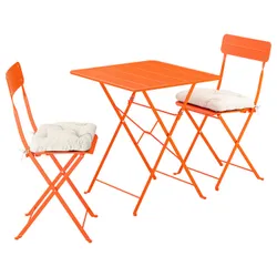 IKEA SUNDSÖ(795.732.51) стіл і 2 розкладні стільці, Зовнішній яскраво -помаранчевий/яскраво -помаранчевий куддарна світло -сірий -рог