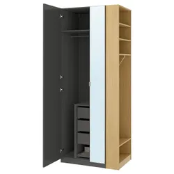IKEA PAX / FORSAND/ÅHEIM(096.234.57) Комбінація гардеробу, темно -сірий темно -сірий/дзеркальний іміміт. дуб