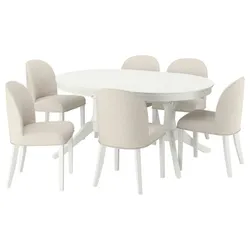 IKEA ROSENTORP / ROSENTORP(596.101.36) Стіл та 6 стільців, Білий/легкий бежевий білий