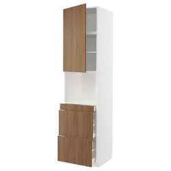 IKEA METOD / MAXIMERA(595.190.62) Шафа НВЧ комбінована з дверцятами/3 ящики, білий/Тісторп імітація коричневого горіха