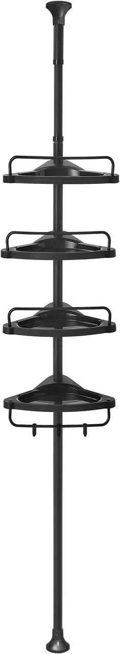 SONGMICS Кутова полиця для душу, 4-ярусна полиця для душу, 85-305 см, регульований органайзер для ванної кімнати, чорний BCB001B01