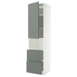 IKEA METOD / MAXIMERA(095.656.69) висока шафа для мікрохвильової печі з дверцятами та 2 ящиками, білий/Nickebo матовий сіро-зелений