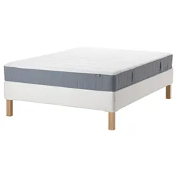 IKEA LYNGÖR(595.526.12) континентальне ліжко, Vesteröy твердий/світло-синій темно-сірий