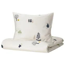IKEA BARNDRÖM(805.046.95) підодіяльник і наволочка, лісовий візерунок / різнокольор