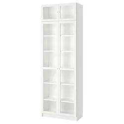 IKEA BILLY / OXBERG(393.988.53) книжкова шафа з надбудовою/дверцями, білий / скло