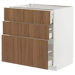 IKEA METOD / MAXIMERA(795.197.25) шафа для підлоги з 3 ящиками, білий/Тісторп імітація коричневого горіха