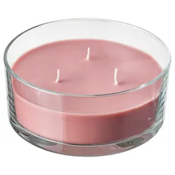 IKEA LOTSFÅGEL(606.079.96) ароматична свічка в склі/3 гноти, червоні ягоди світло-рожеві