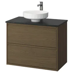 IKEA ÄNGSJÖN / LERSJÖN(795.712.85) Шафи для вимивання ящиками/миттям/акумулятором, коричневий іміміт. дуб/чорний імітаційний мармур