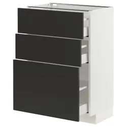 IKEA METOD / MAXIMERA(394.990.98) нижня шафа з 3 ящиками, білий/матовий антрацит Nickebo