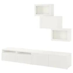 IKEA BESTÅ(894.113.19) комбінація для телевізора / скляні двері, біле / Hanviken біле прозоре скло