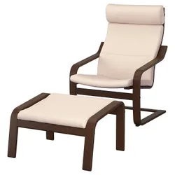IKEA POÄNG(995.510.74) крісло/підставка для ніг, коричневий/білий з блиском