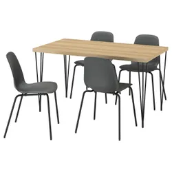 IKEA SKÅLSTA(396.089.93) стіл і 4 стільці, імітація шпильки дуб чорно-сіра/пластикова чорна металева трубка/чорно-сіра