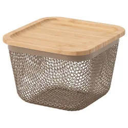IKEA IKEA 365+(095.814.76) Харчовий кошик з кришкою, квадратний металевий/світло -сірий -бамбук -бамбук