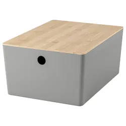 IKEA KUGGIS(695.968.18) контейнер з кришкою, світло -сірий/бамбук