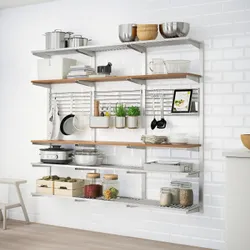 IKEA KUNGSFORS(292.543.41) Рейка з полицею і решіткою, нержавіюча сталь/зола