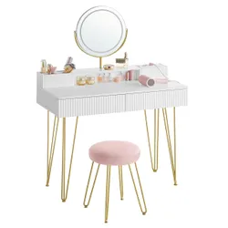 Плюковий столик із дзеркалом і рожевою табуреткою