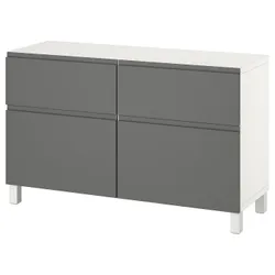 IKEA BESTÅ(494.215.32) поєднання полиці з дверцятами/шухлядами, білий / Västerviken / Stubbarp темно-сірий