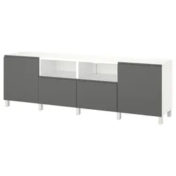 IKEA BESTÅ(494.347.56) Тумба під телевізор з дверцятами та ящиками, білий / Västerviken темно-сірий