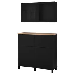 IKEA BESTÅ(794.406.52) поєднання полиці з дверцятами/шухлядами, чорно-коричневе Lappviken / Sindvik / Stubbarp чорно-коричневе прозоре скло