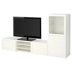 IKEA BESTÅ(393.306.41) комбінація для телевізора / скляні двері, біле / Hanviken біле прозоре скло