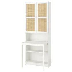 IKEA BILLY / HÖGADAL(195.639.38) книжкова шафа зі столом, білий/тканий бамбук
