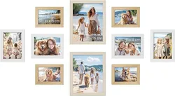 SONGMICS Фоторамки, набір 10 штук, дві 20 х 25 см, чотири 13 х 18 см, чотири 10 х 15 см, МДФ, пластиковий захист, МДФ, колір дуб