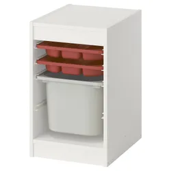 IKEA TROFAST(595.732.33) Полиця з контейнером/лотками, Білий червоний/сірий