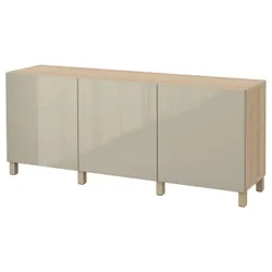 IKEA BESTÅ (391.398.31) поєднання з дверима, ефект білого мореного дуба / Selsviken / Stubbarp глянцевий бежевий