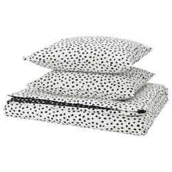 IKEA BJÖRKGRÅMAL(405.911.66) ковдра та 2 подушки, Чорний білий/Дотті