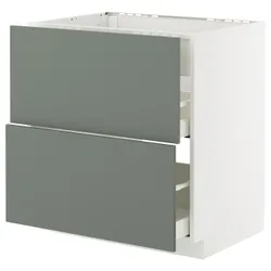 IKEA METOD / MAXIMERA(795.664.39) шафа для варильної панелі/витяжки з висувним ящиком, білий/Nickebo матовий сіро-зелений