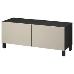 IKEA BESTÅ(994.196.21) Тумба під телевізор з дверцятами, чорно-коричневий/Lappviken/Stubbarp світло-сірий/бежевий